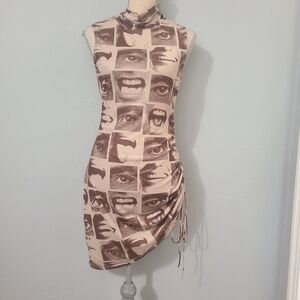 Pretty Garbage Eyes & Mouth Turtleneck Dress‎ NWT Size Large